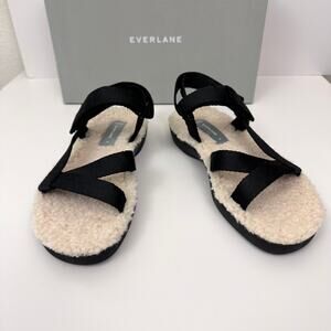 Everlane Womens The Renew Teddy Sport Sandal Size 6 Faux Fur Strappy Black